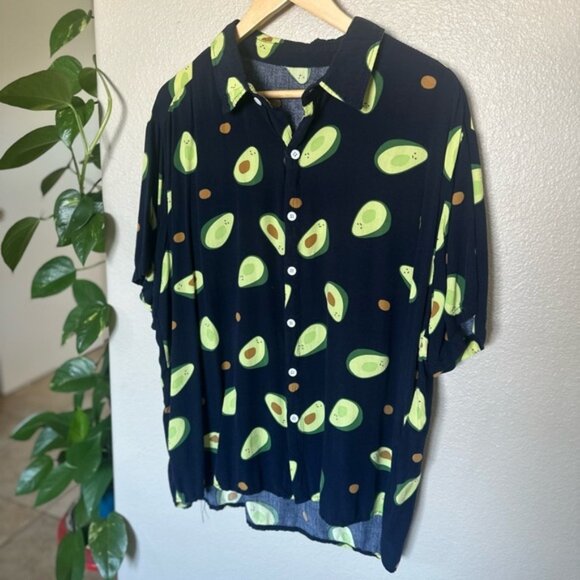 Tops - Avocado Print Button-Up Shirt
